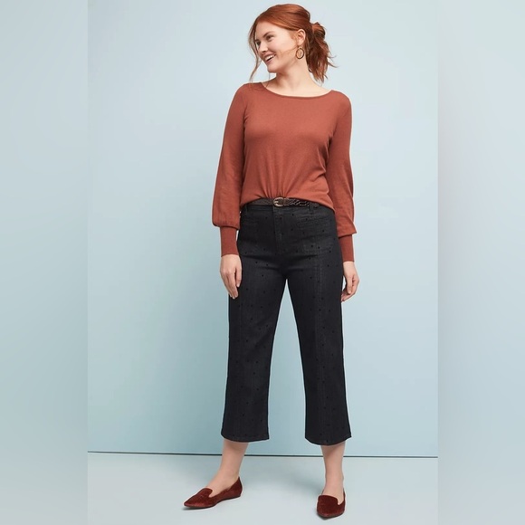 Anthropologie Pilcro Polka Dot Faded Black Wide Leg High Rise Crop Jeans Size 26 - Picture 1 of 14